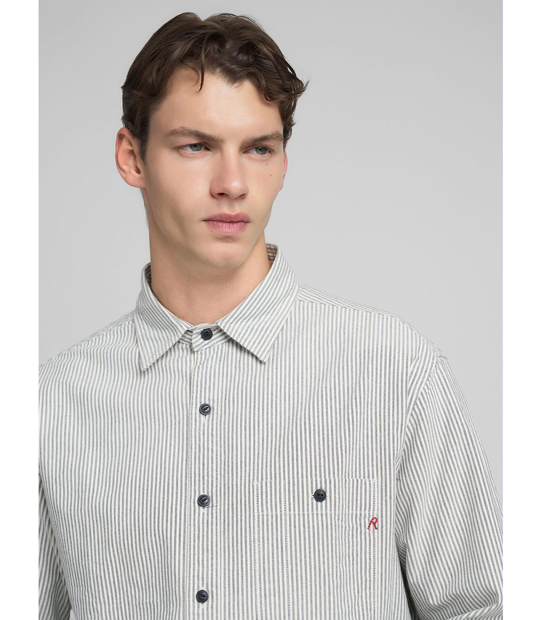 ストライプオックスフォードコットンシャツ 詳細画像 ライトグレー 7